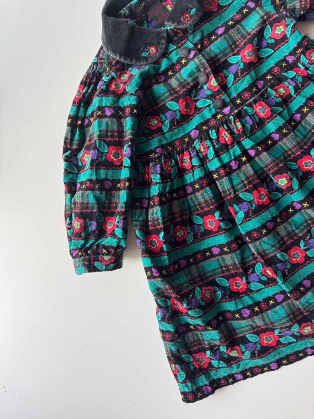 Vintage Girls' GYMBOREE Black Floral Cotton Corduroy Dress, Size S (5-6) - Picture 8 of 12